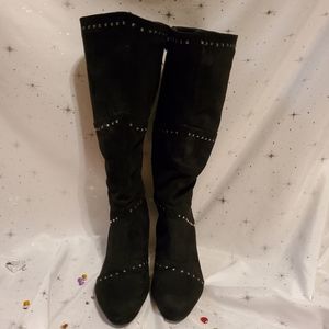 Black Suede Wide Calf Boots